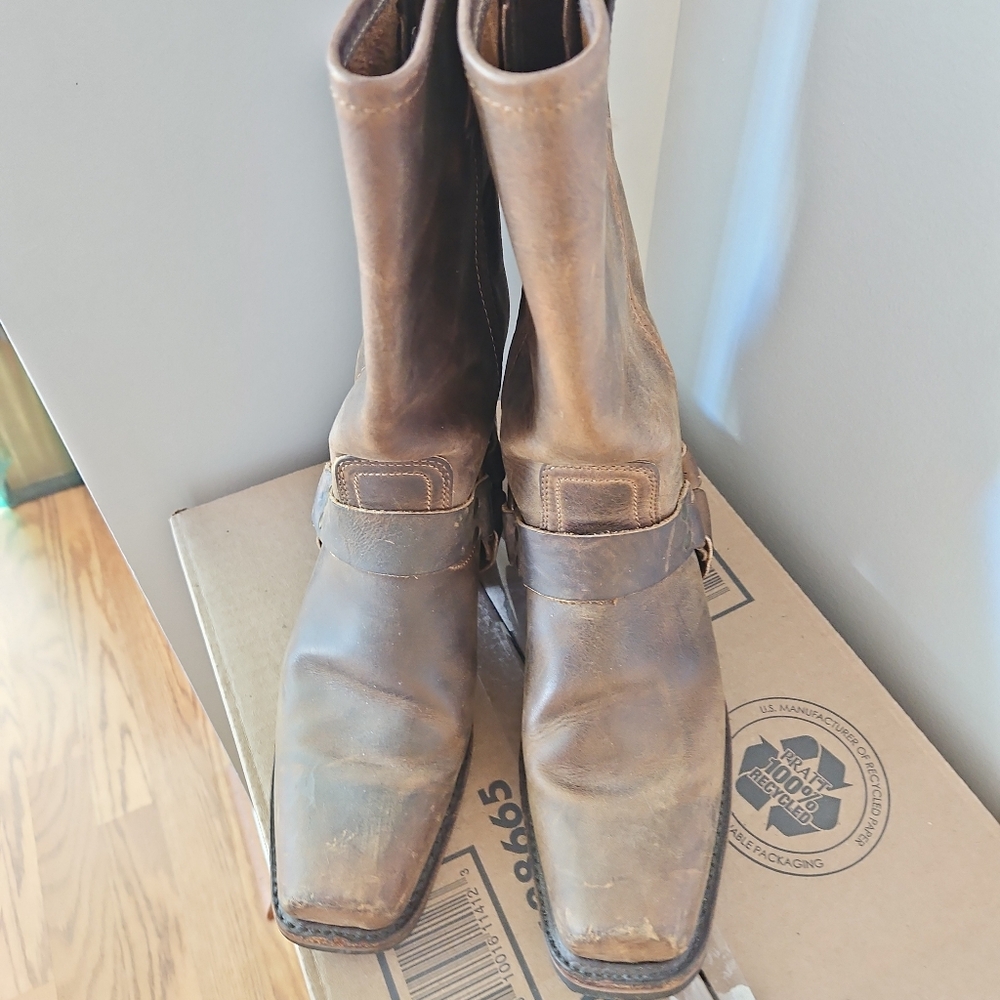 Womens Frye Brown Harness Leather Western Boots
